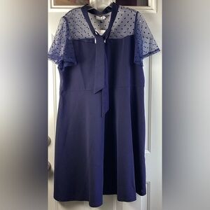 Pinup fashion NWT Elegant Purple Dress with Sheer Polka Dot Sleeves Size 18W
